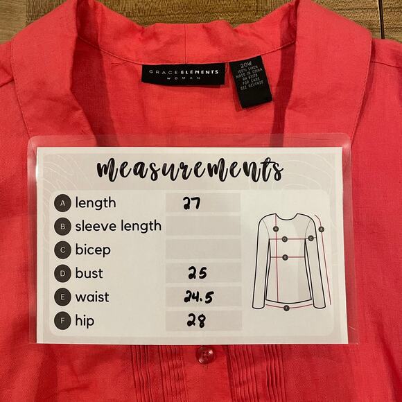 Fuchsia Coral Linen Shirt by Grace Elements, 20W‎ Pintuck Front Pleated Hem - Picture 13 of 13